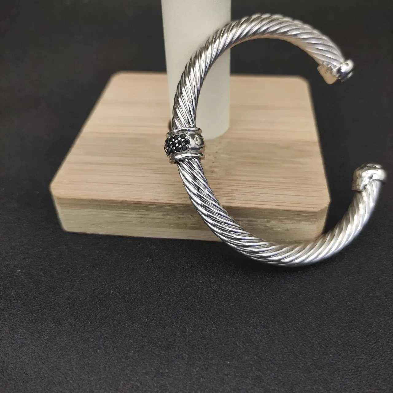 David Yurman Cable Classic Silver Black Twisted Pavé Stones Bracelet 6