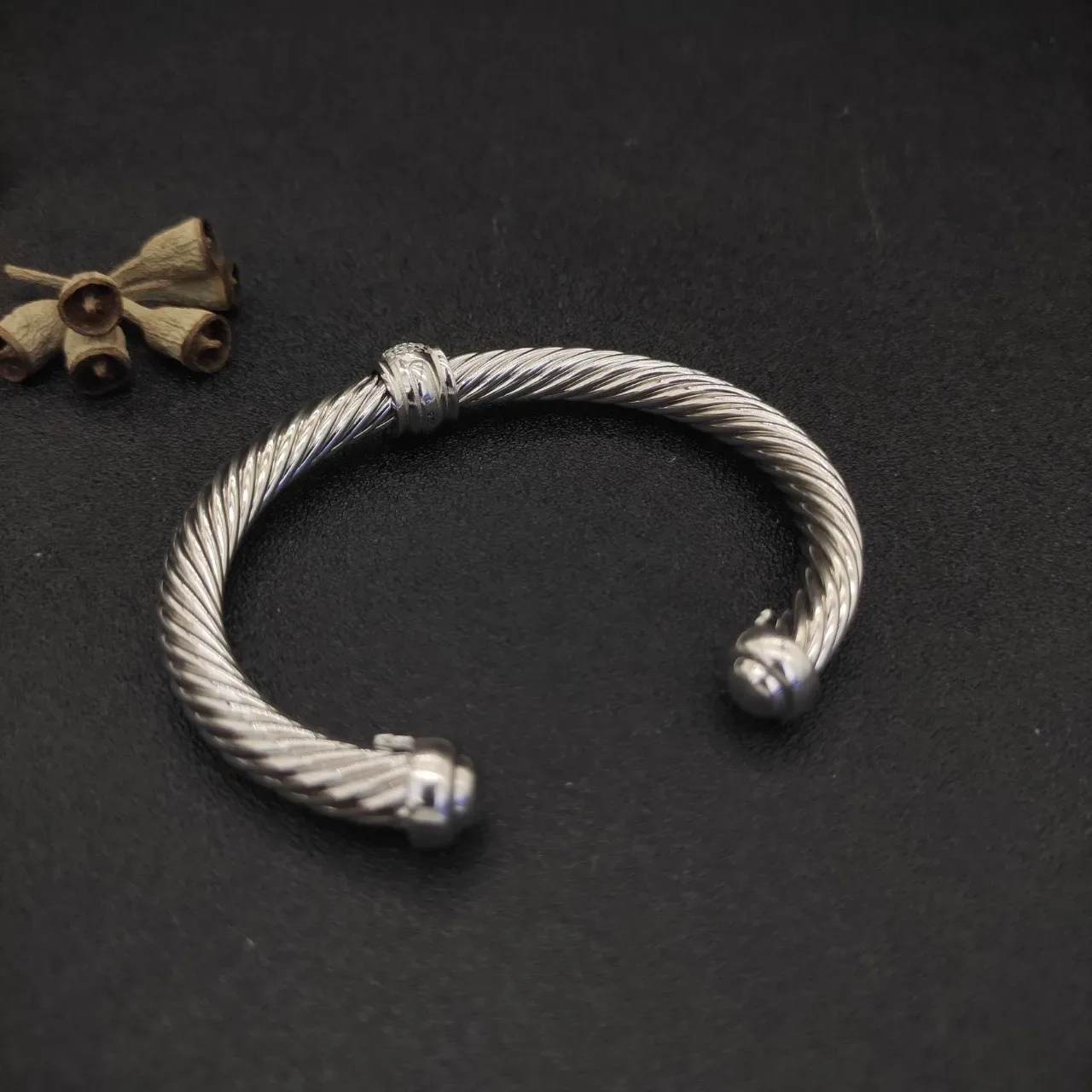 David Yurman Cable Classic Silver Black Twisted Pavé Stones Bracelet 8