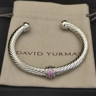David Yurman Cable Classics Bangle de Encanto Pulsera Plata Rosa Trenzada Pavé