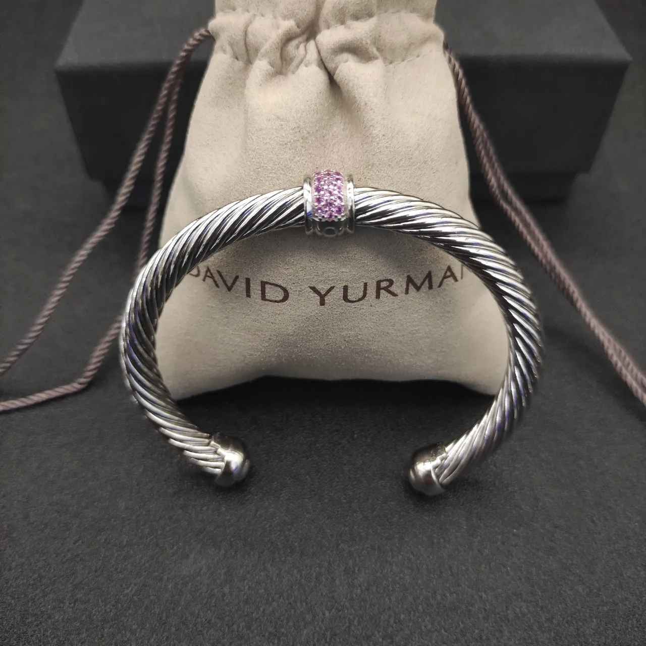 David Yurman Cable Classics Charm Bangle Silver Pink Twisted Pavé Bracelet 4