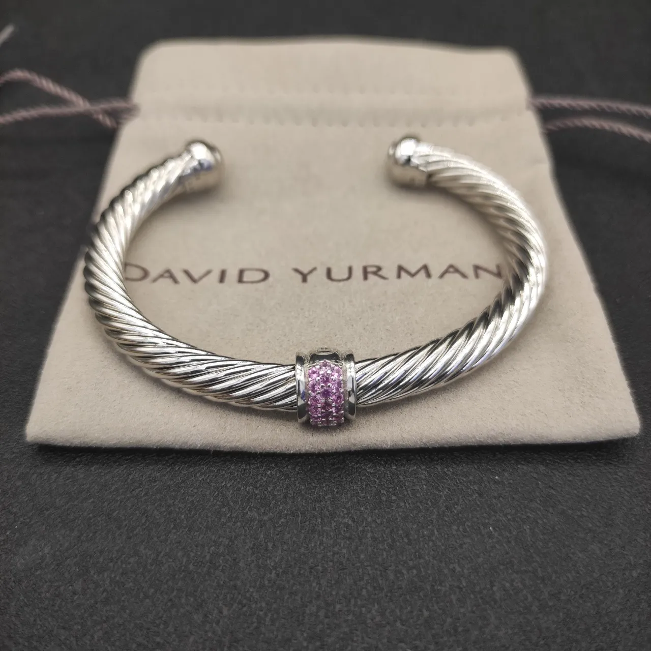 David Yurman Cable Classics Charm Bangle Silver Pink Twisted Pavé Bracelet 5