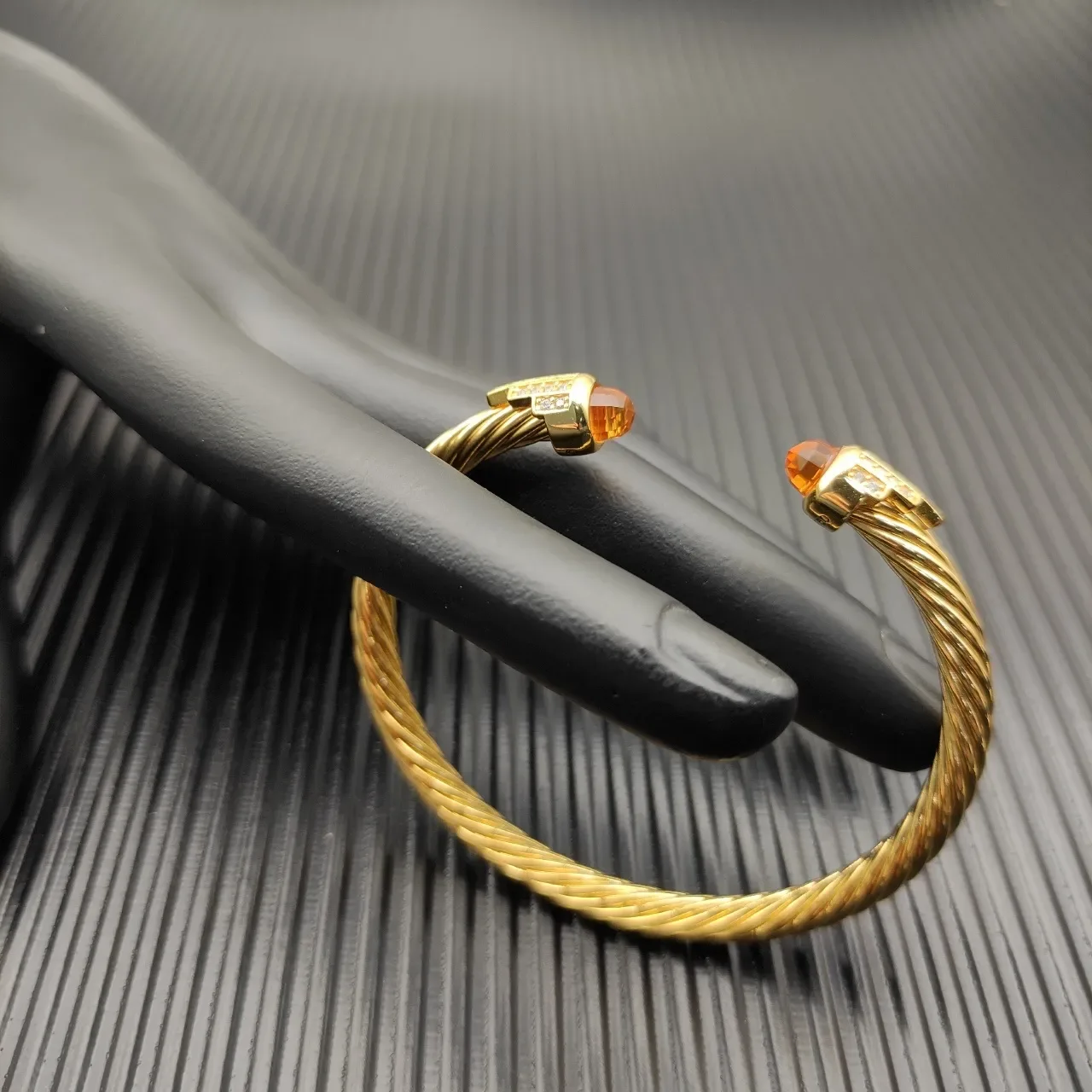 David Yurman Cable Classics Gold Orange Twisted Gemstone-Terminal Bracelet 3