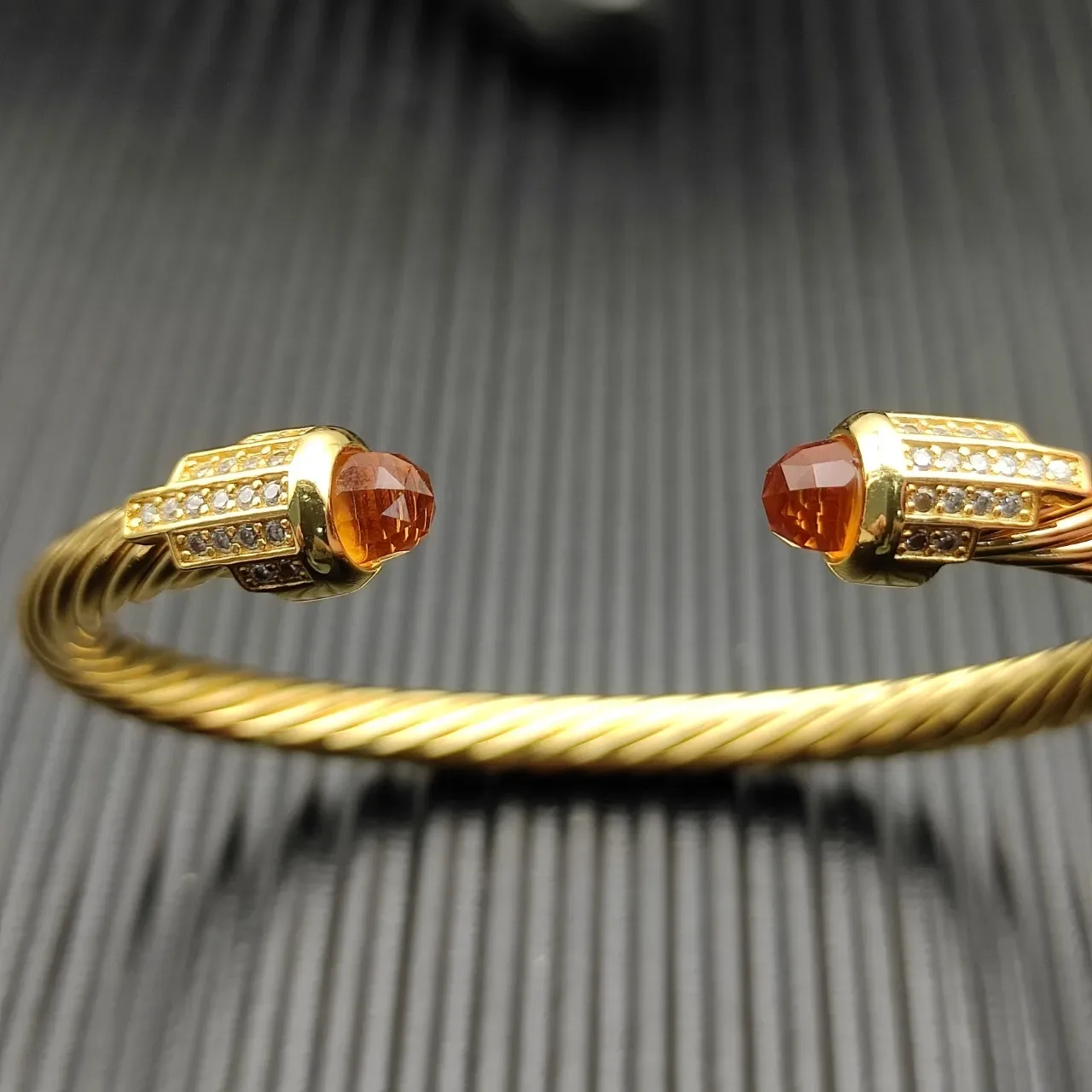 David Yurman Cable Classics Gold Orange Twisted Gemstone-Terminal Bracelet 4