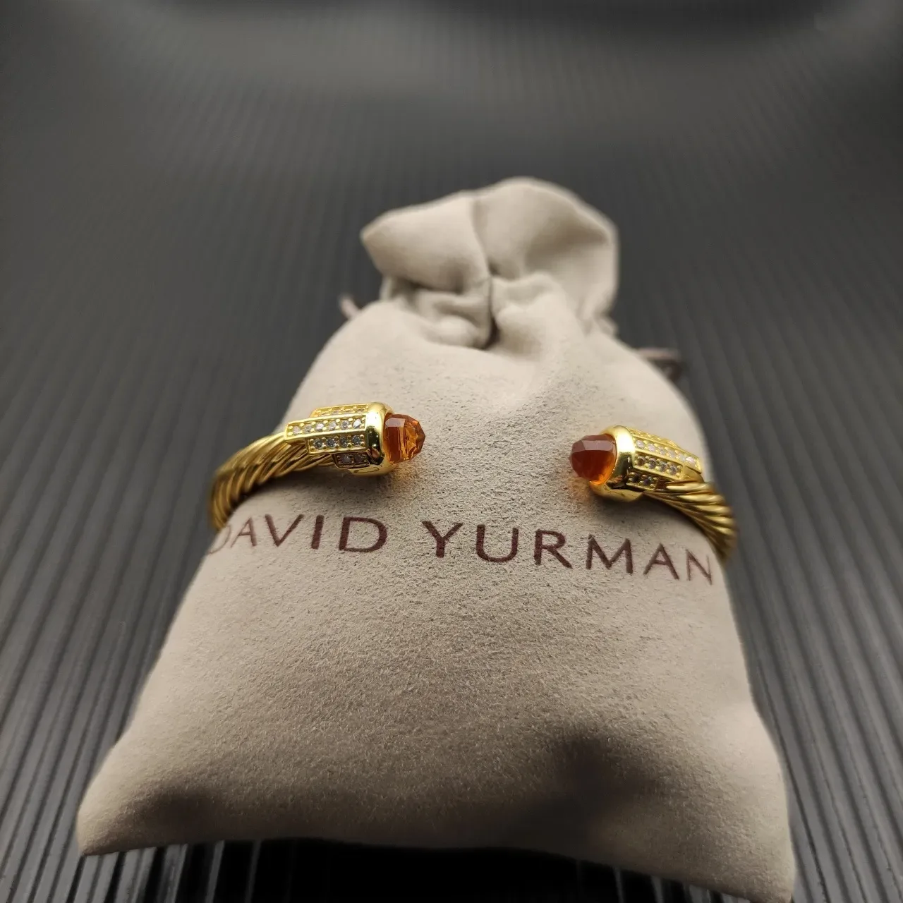 David Yurman Cable Classics Gold Orange Twisted Gemstone-Terminal Bracelet 7