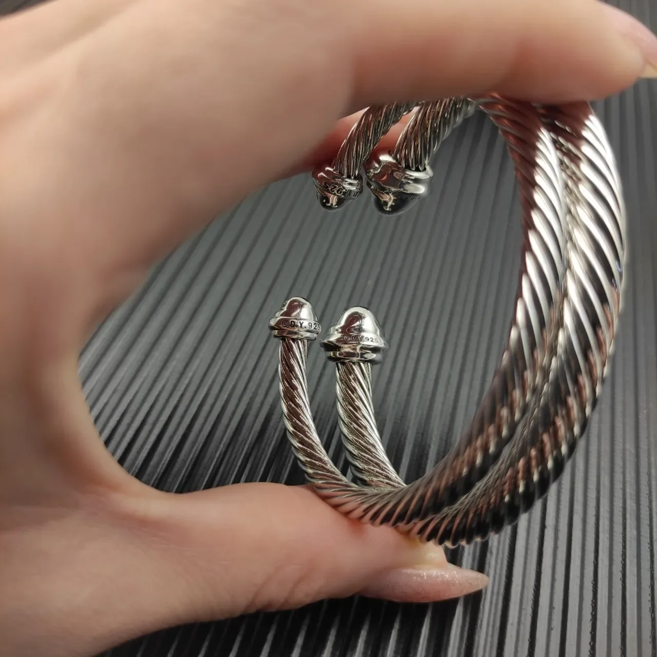 David Yurman Cable Classics Silver Beige Twisted Pavé Diamond End Caps Bracelet 3