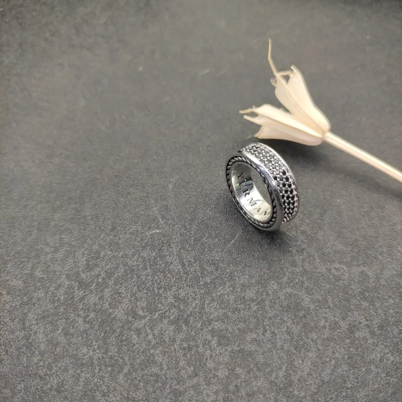 David Yurman Cable Classics Silver Black Multi-Band Ring 5