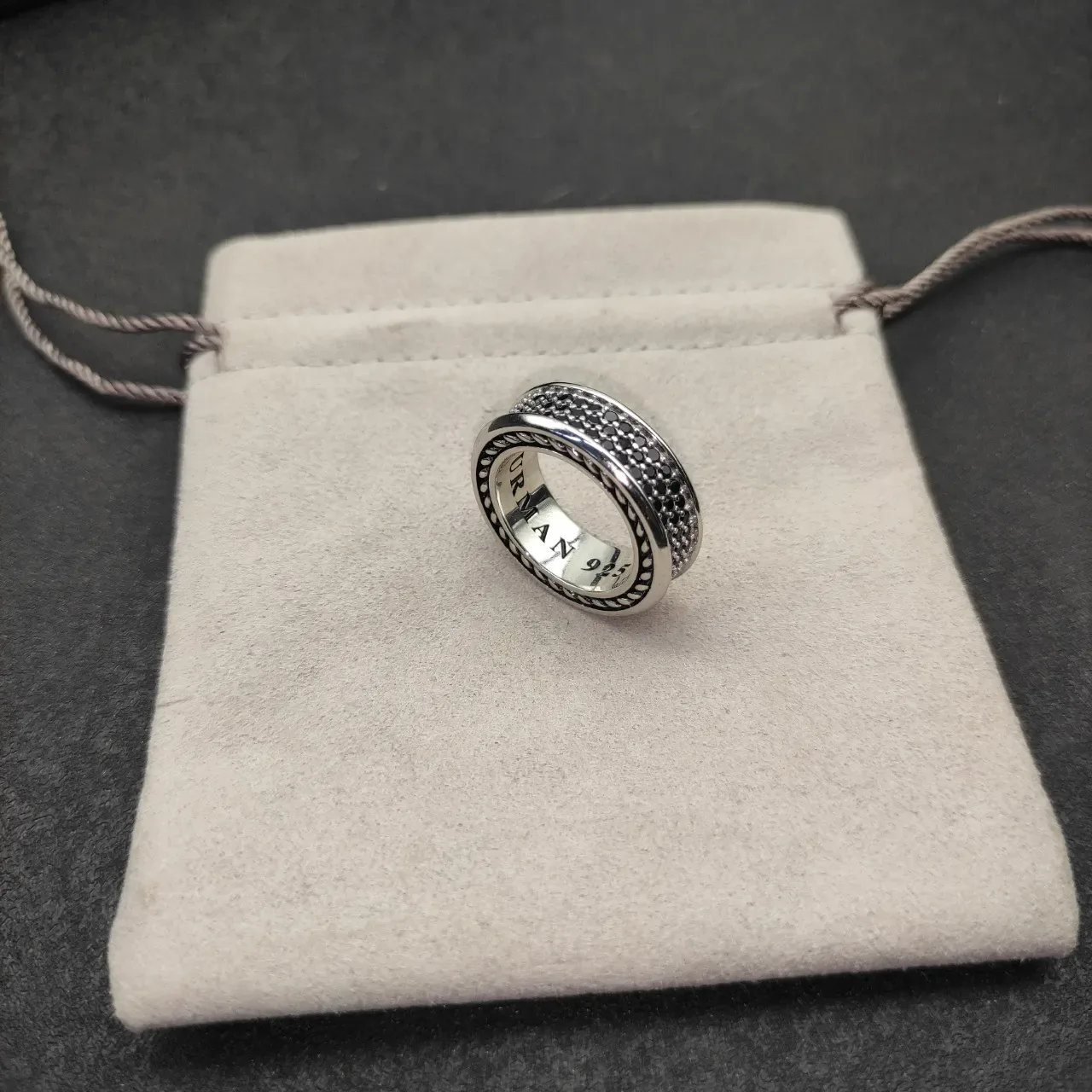 David Yurman Cable Classics Silver Black Multi-Band Ring 6