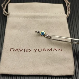 David Yurman Cable Collectibles Blue Gold Twisted Band Single Round Bezel-Set Gemstone Ring