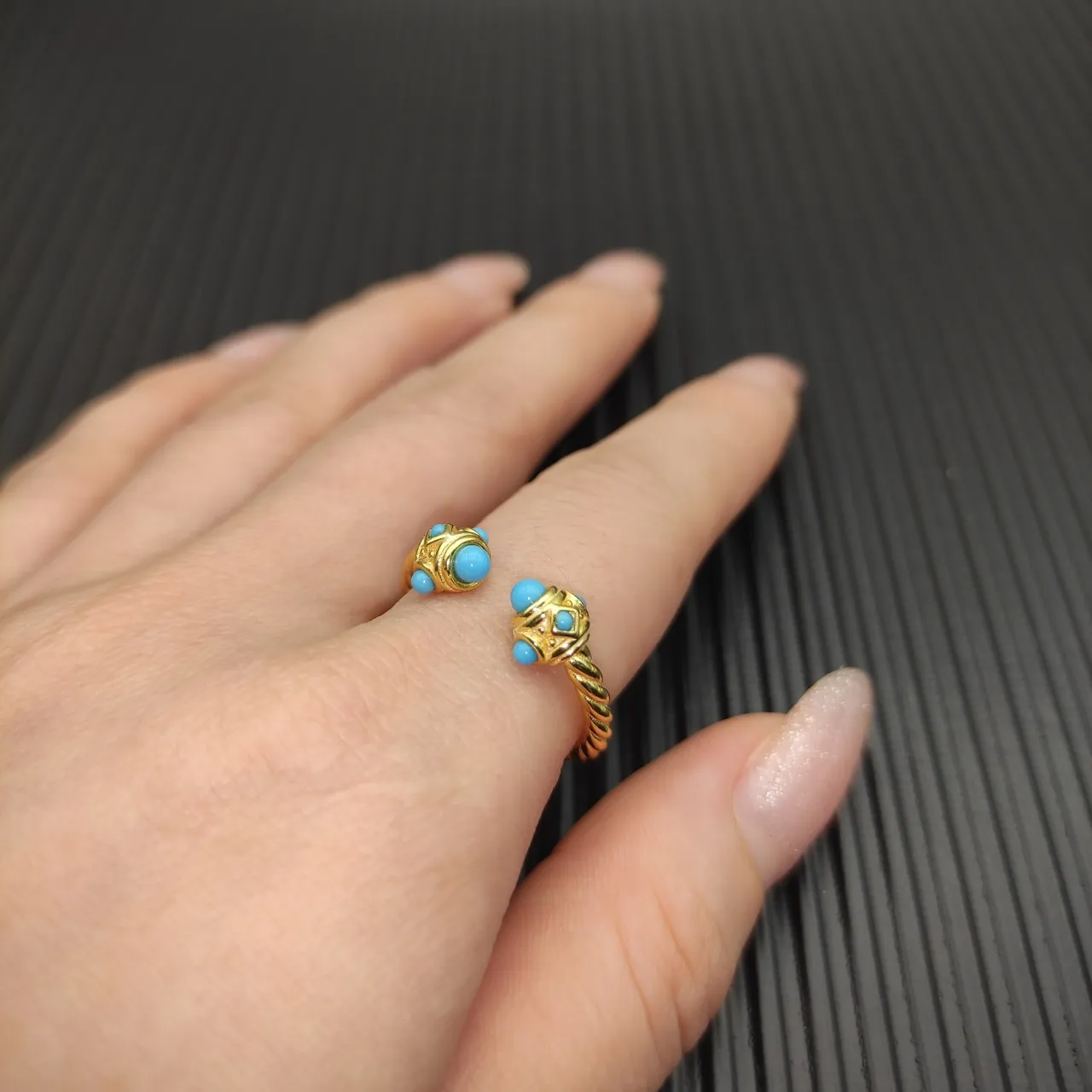 David Yurman Cable Collectibles Turquoise Cabochon Open Ring 7