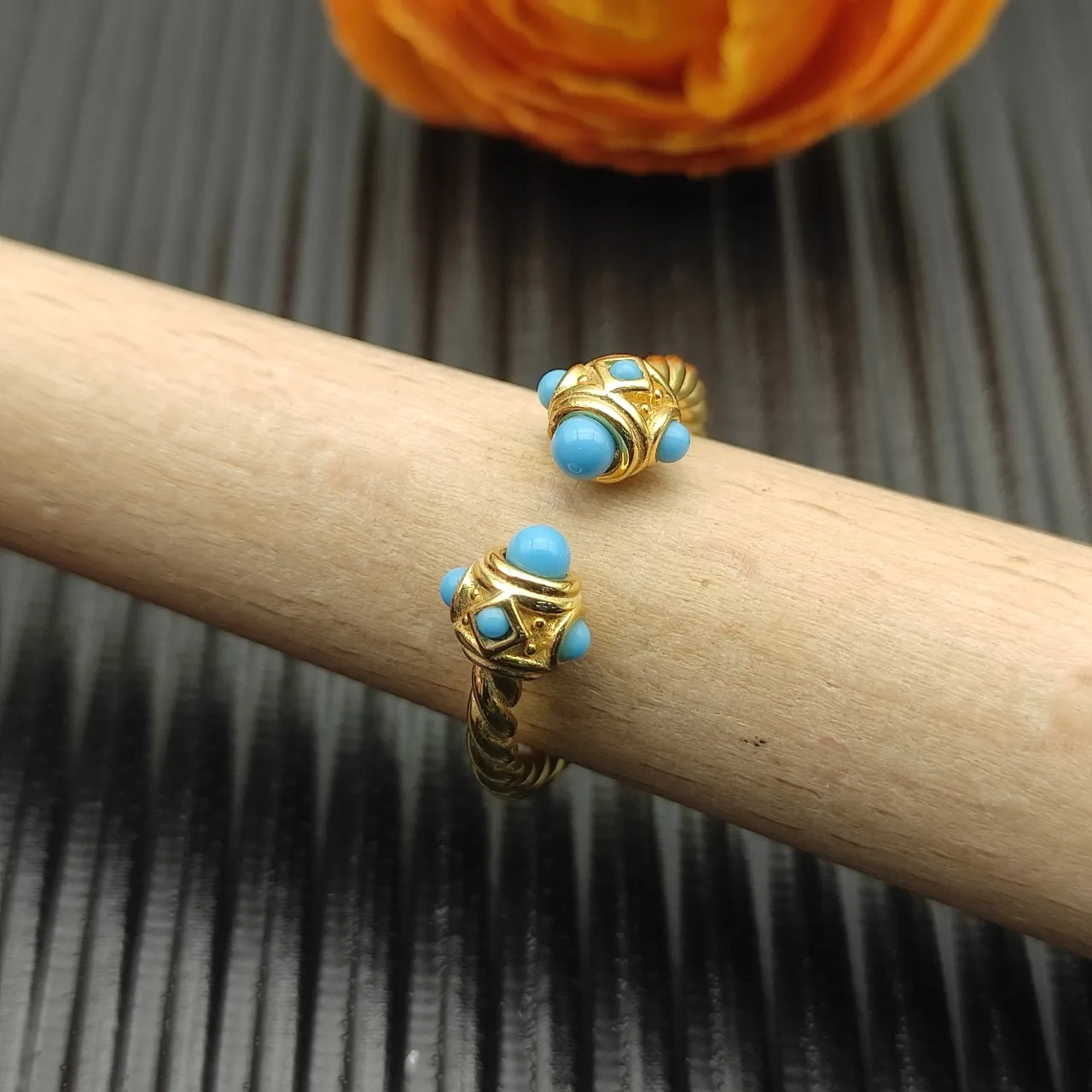 David Yurman Cable Collectibles Turquoise Cabochon Open Ring 8