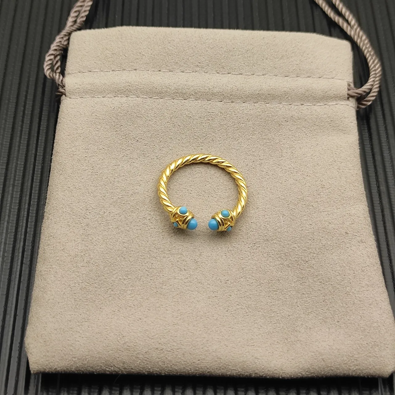 David Yurman Cable Collectibles Turquoise Cabochon Open Ring 9