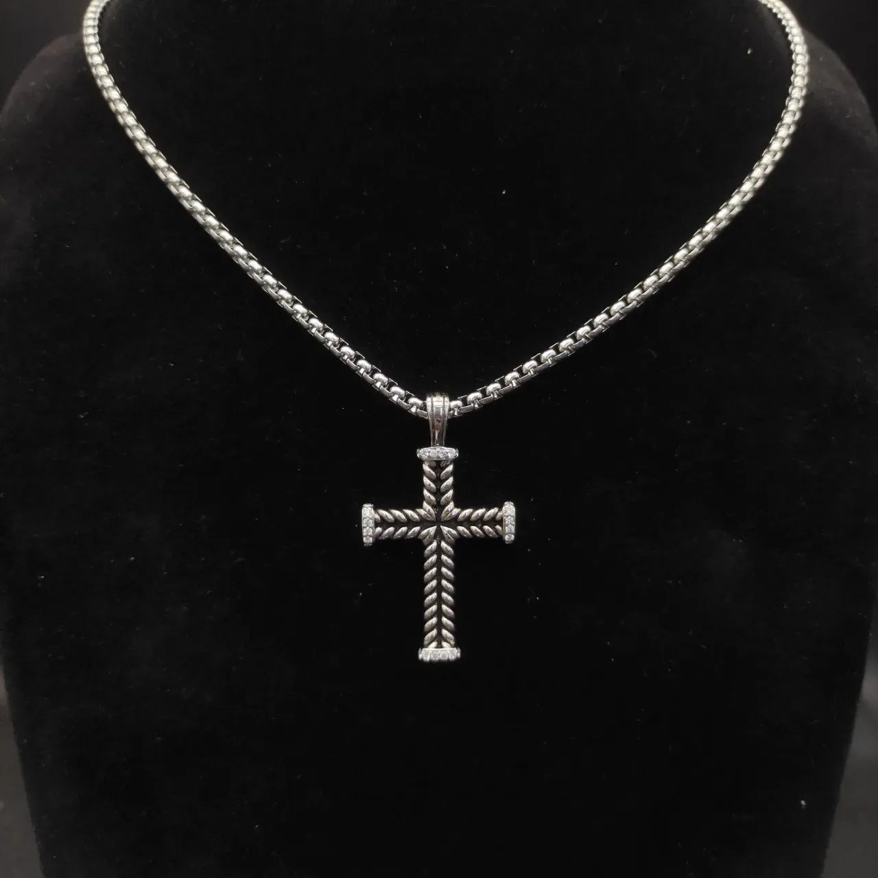 David Yurman Cable Cross Silver Twisted Pendant Necklace 2