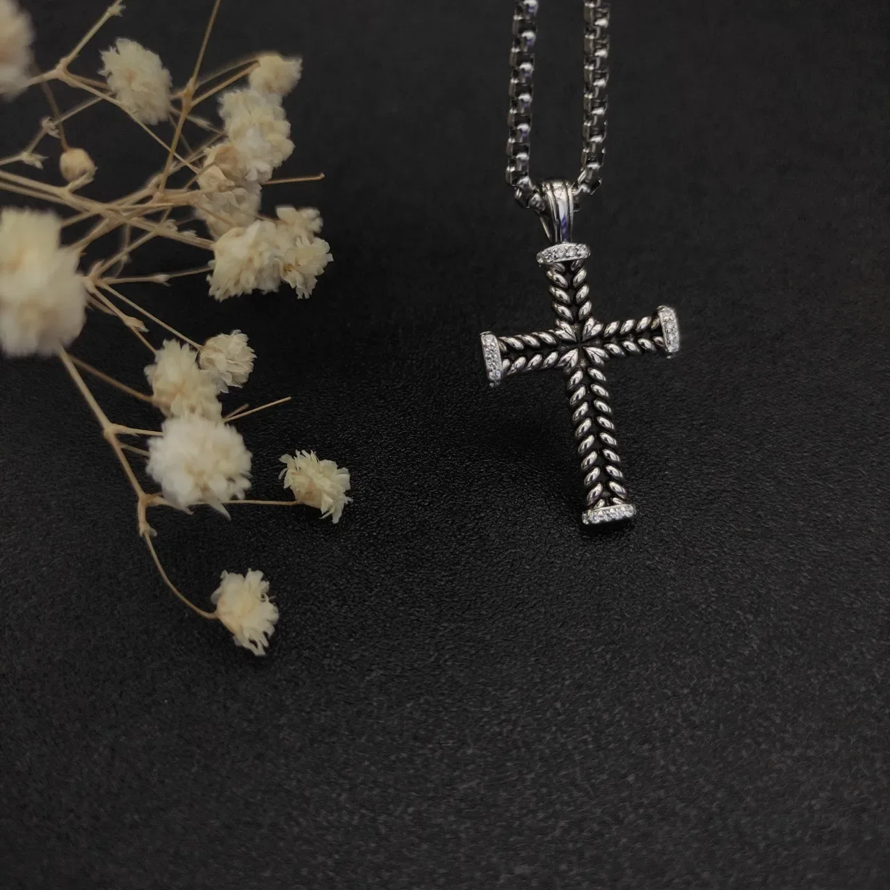 David Yurman Cable Cross Silver Twisted Pendant Necklace 3