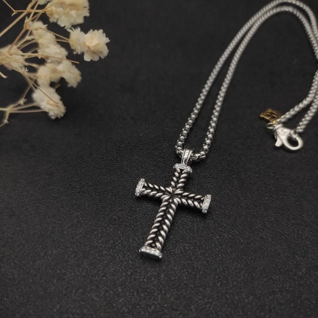David Yurman Cable Cross Silver Twisted Pendant Necklace 4