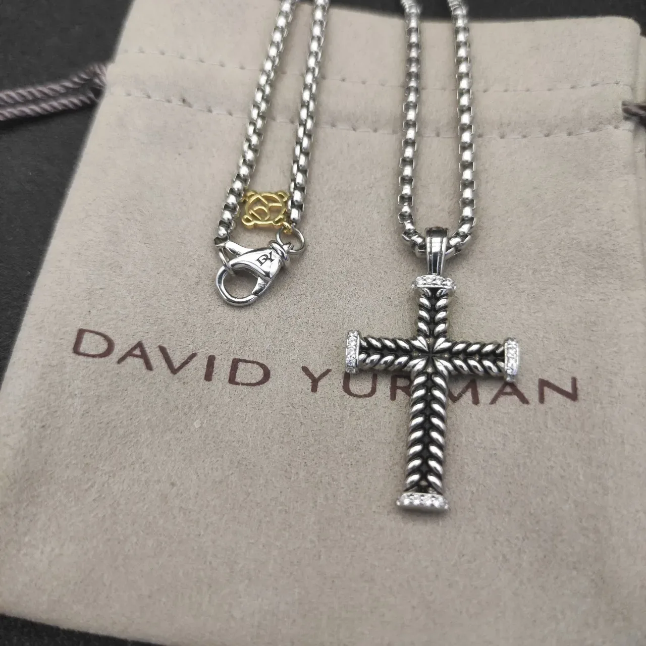 David Yurman Cable Cross Silver Twisted Pendant Necklace 6