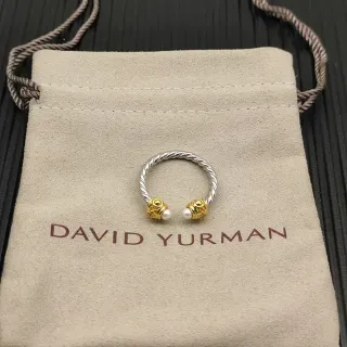 David Yurman Cable Pearl End Silver Gold Twisted Band Two-Tone Metal Ring