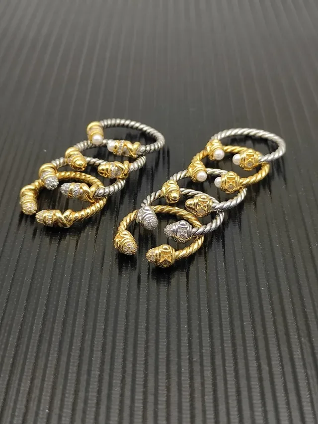 David Yurman Cable Pearl End Silver Gold Twisted Band Two-Tone Metal Ring 2