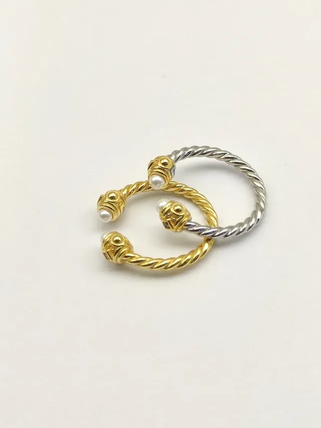 David Yurman Cable Pearl End Silver Gold Twisted Band Two-Tone Metal Ring 3