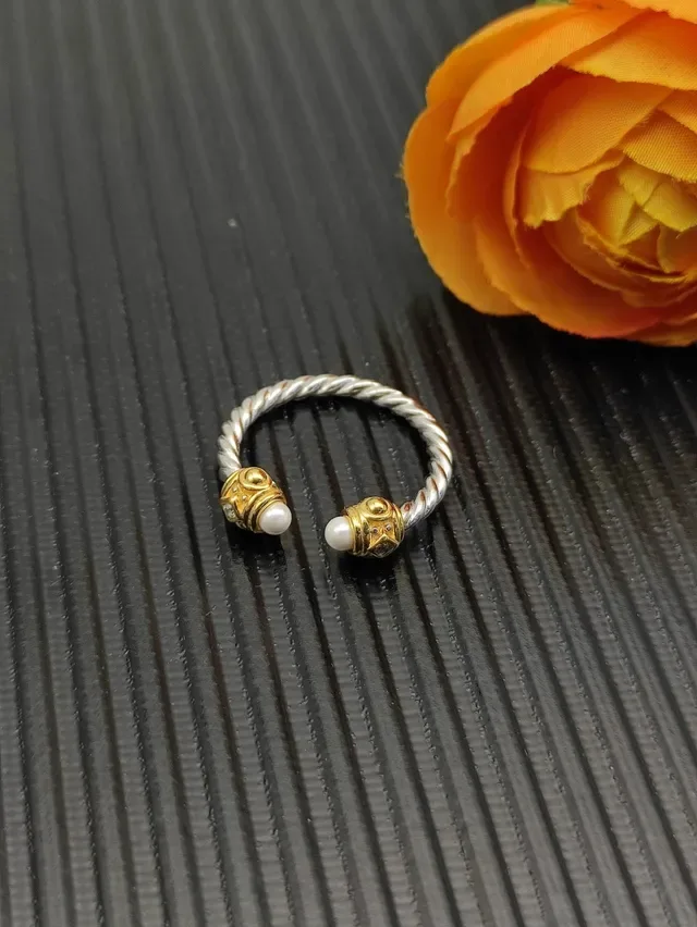 David Yurman Cable Pearl End Silver Gold Twisted Band Two-Tone Metal Ring 6