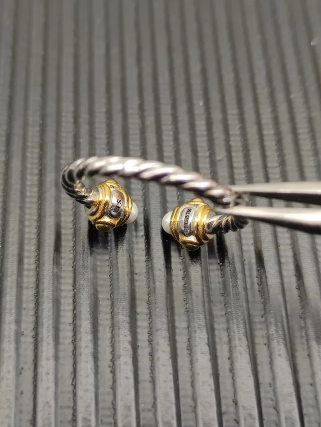 David Yurman Cable Pearl End Silver Gold Twisted Band Two-Tone Metal Ring 8