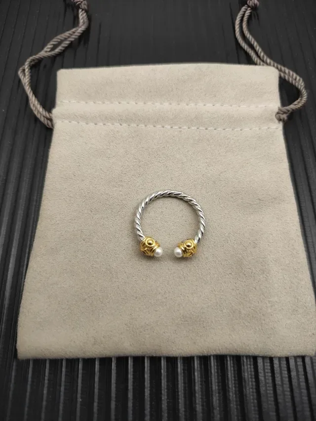 David Yurman Cable Pearl End Silver Gold Twisted Band Two-Tone Metal Ring 9