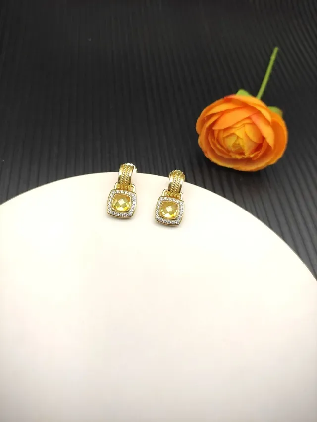 David Yurman Cushion-Cut Yellow Stone Diamond Halo Gold Drop Earrings 4