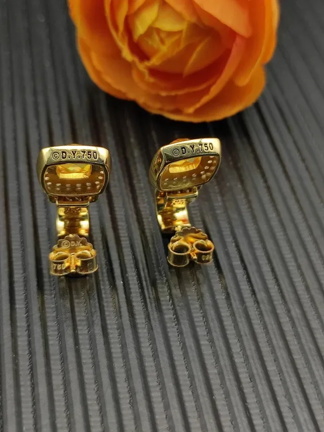 David Yurman Cushion-Cut Yellow Stone Diamond Halo Gold Drop Earrings 5