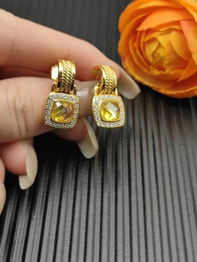 David Yurman Cushion-Cut Yellow Stone Diamond Halo Gold Drop Earrings 7