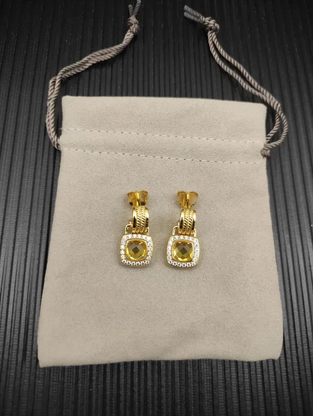 David Yurman Cushion-Cut Yellow Stone Diamond Halo Gold Drop Earrings 9