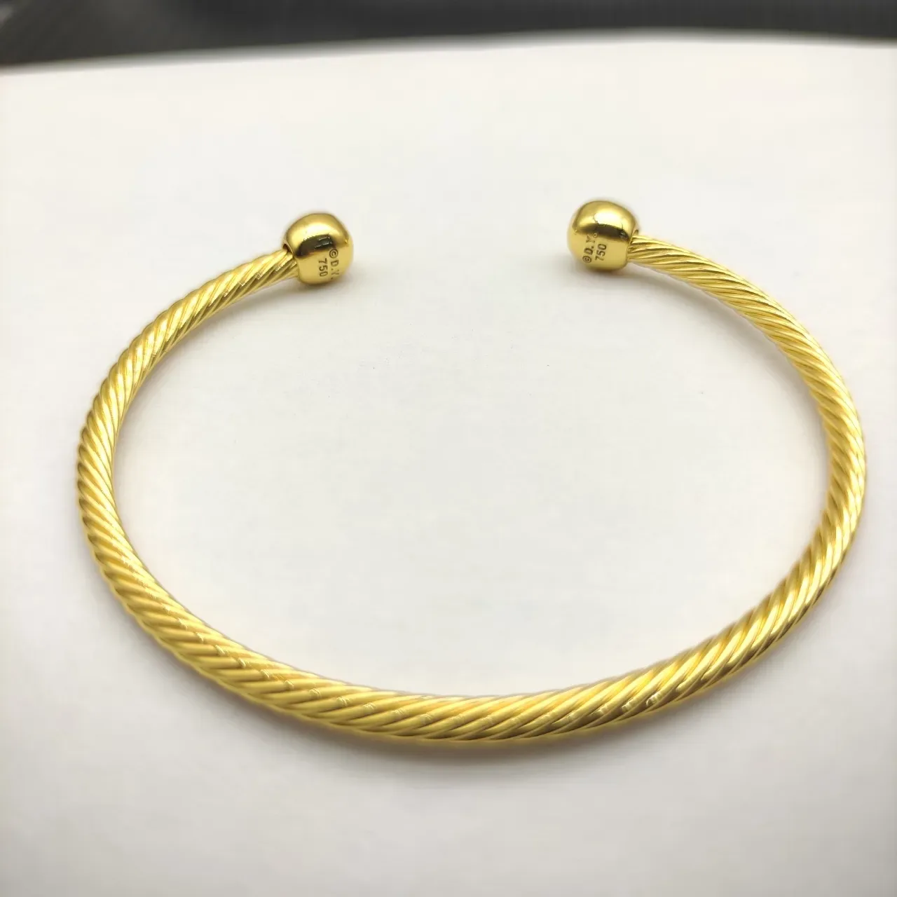 David Yurman Gold Green Twisted Cable Band Spherical Bezel-Set Gemstones Bracelet 6