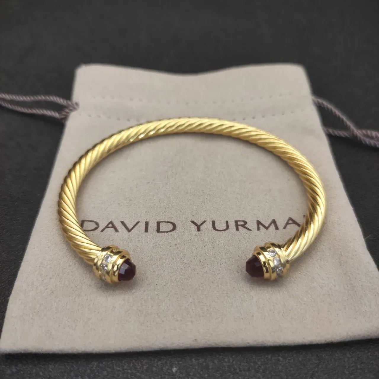 David Yurman Gold Red Twisted Cable Bracelet 3