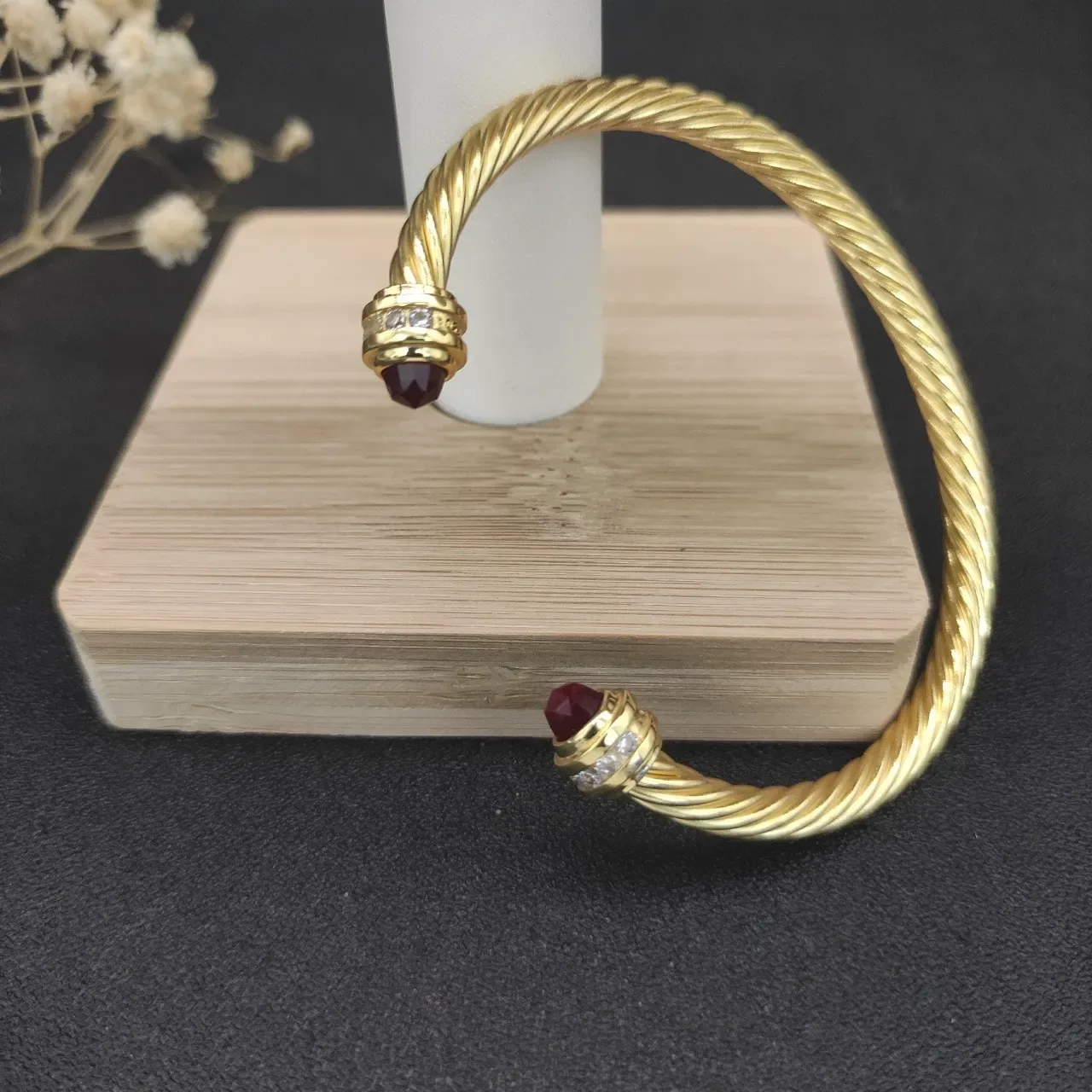 David Yurman Gold Red Twisted Cable Bracelet 6