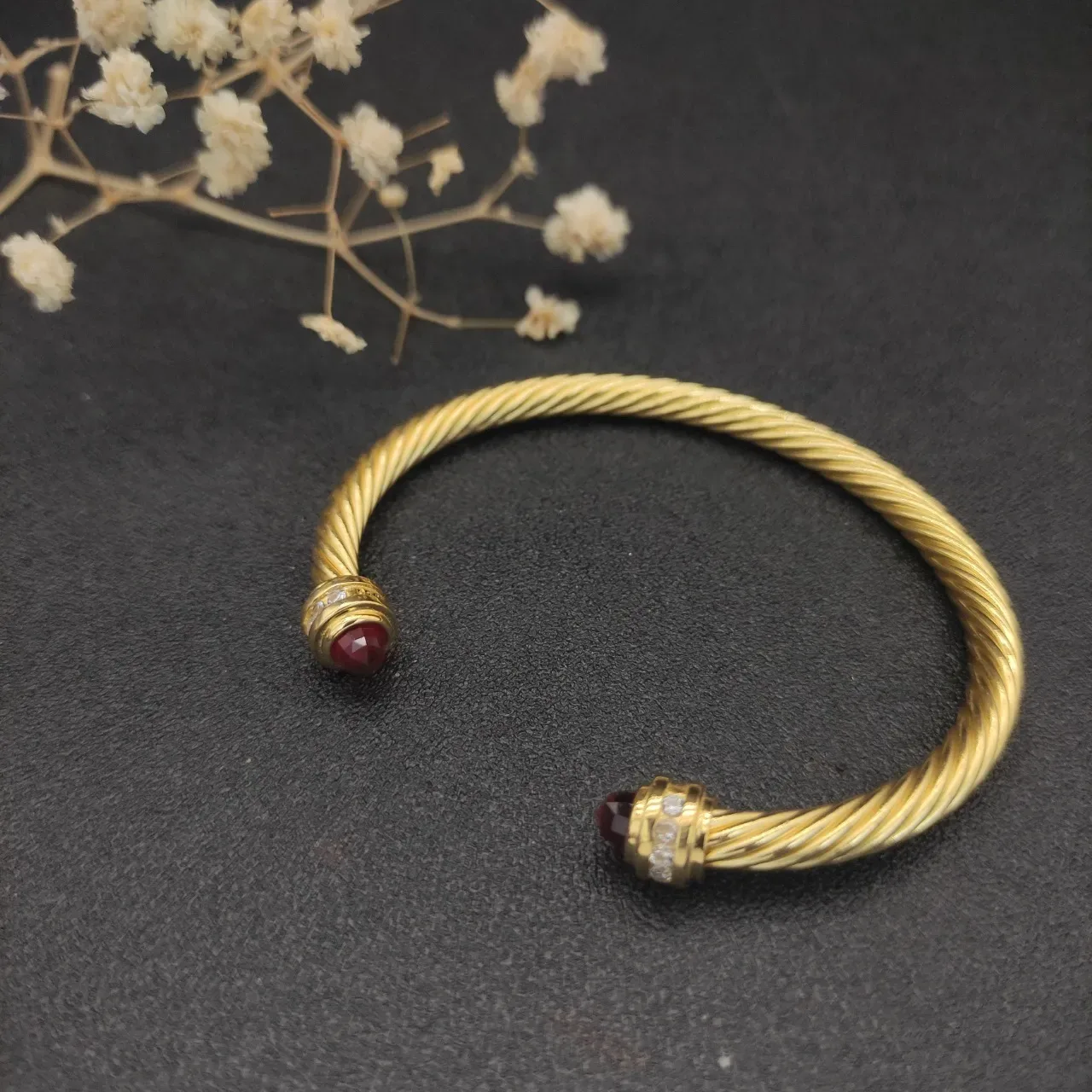 David Yurman Gold Red Twisted Cable Bracelet 8