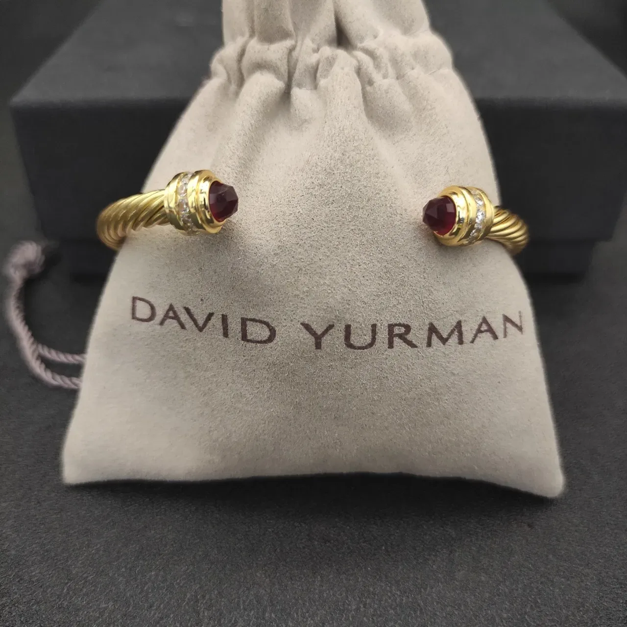 David Yurman Gold Red Twisted Cable Bracelet 9