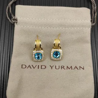 David Yurman Gold-Tone Blue Topaz and Diamond Halo Earrings