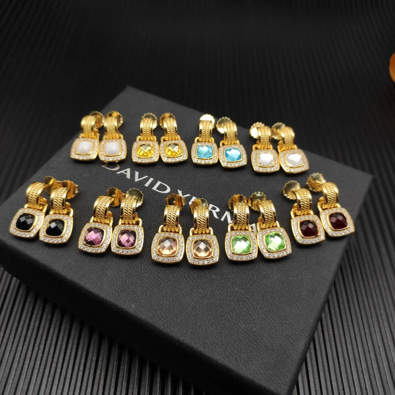 David Yurman Gold-Tone Blue Topaz and Diamond Halo Earrings 2