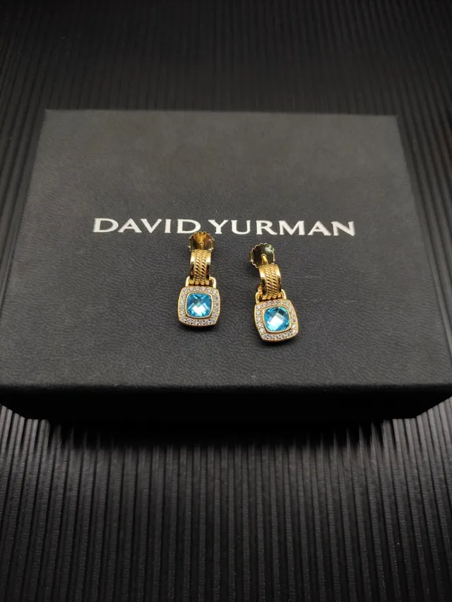 David Yurman Gold-Tone Blue Topaz and Diamond Halo Earrings 3
