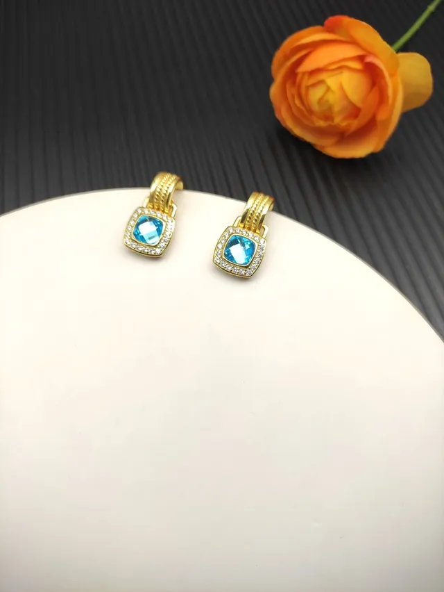 David Yurman Gold-Tone Blue Topaz and Diamond Halo Earrings 4