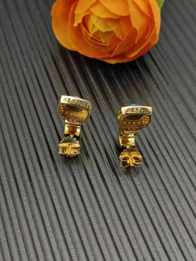 David Yurman Gold-Tone Blue Topaz and Diamond Halo Earrings 5