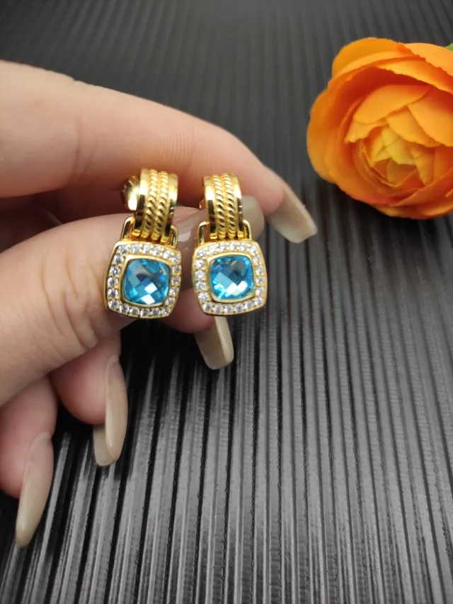 David Yurman Gold-Tone Blue Topaz and Diamond Halo Earrings 7