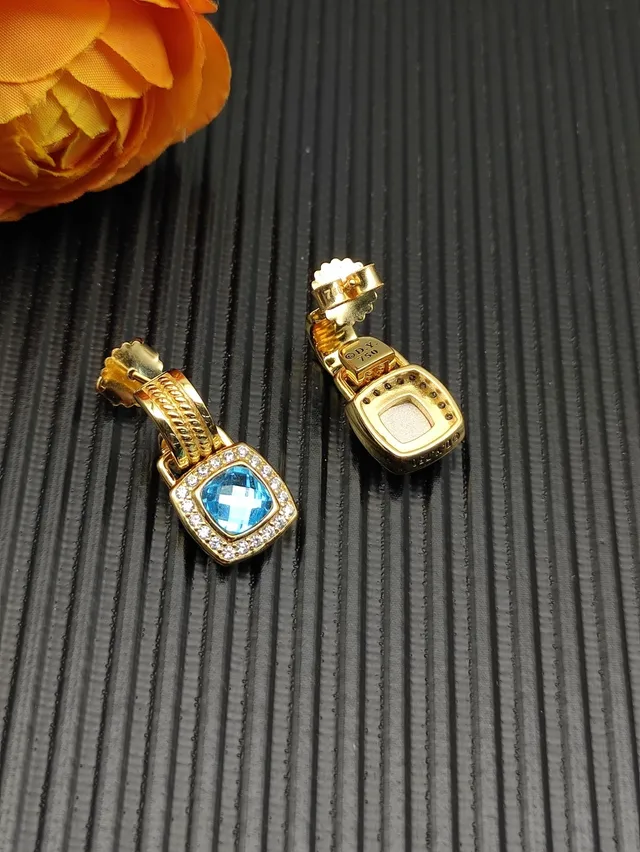 David Yurman Gold-Tone Blue Topaz and Diamond Halo Earrings 8