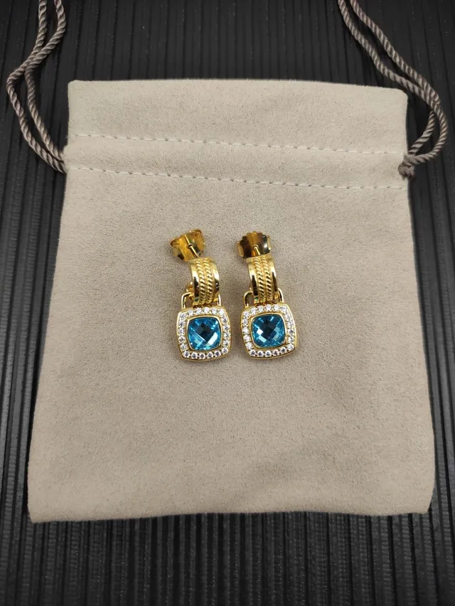 David Yurman Gold-Tone Blue Topaz and Diamond Halo Earrings 9