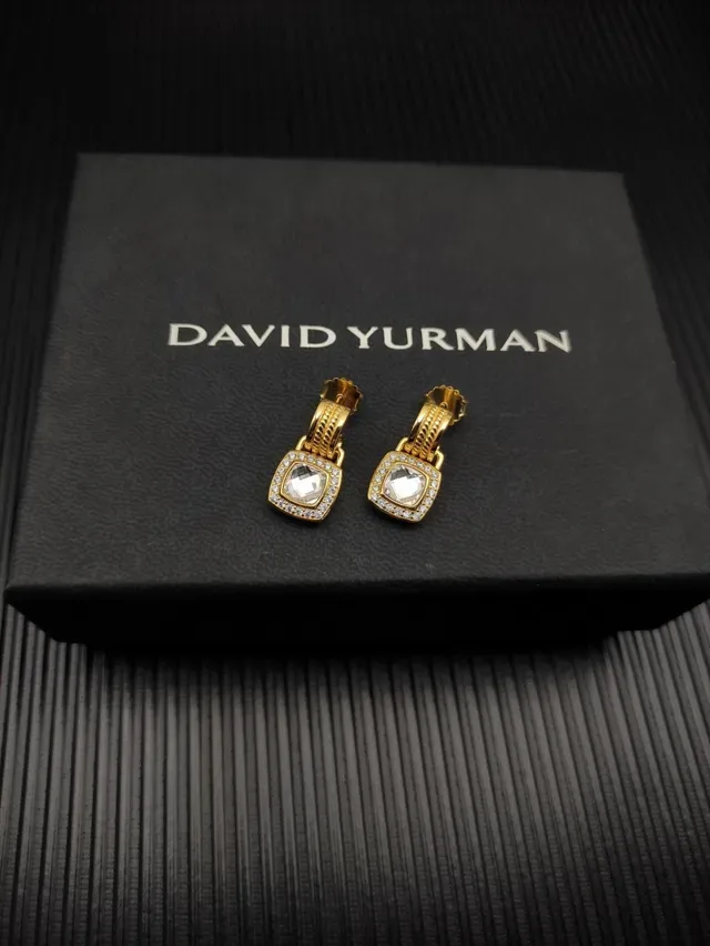 David Yurman Gold-Tone Cushion-Cut Pavé Halo Earrings 3