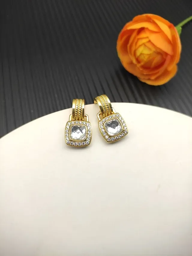 David Yurman Gold-Tone Cushion-Cut Pavé Halo Earrings 4
