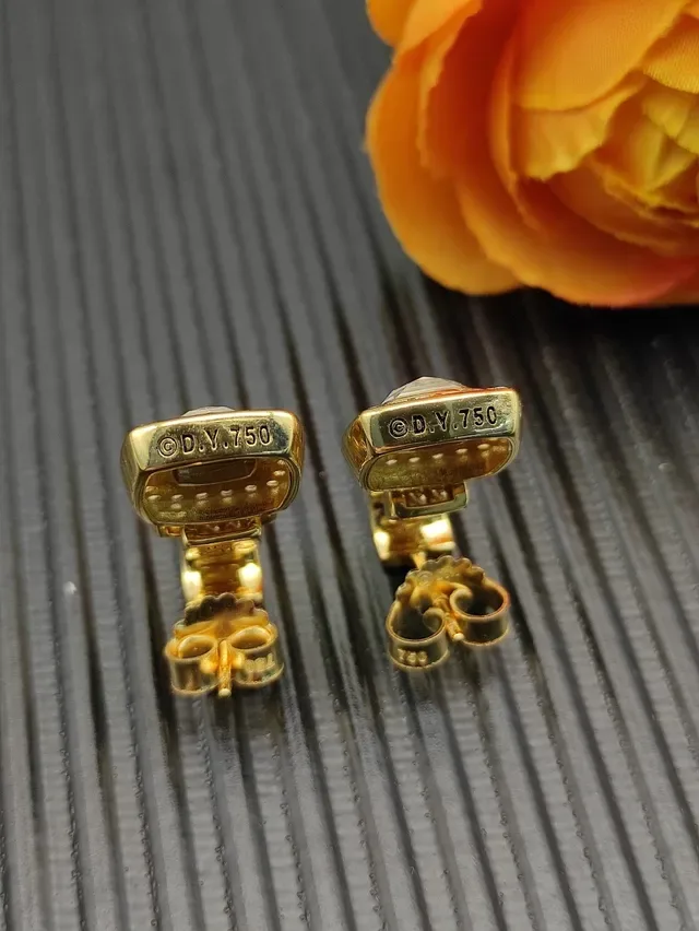 David Yurman Gold-Tone Cushion-Cut Pavé Halo Earrings 5