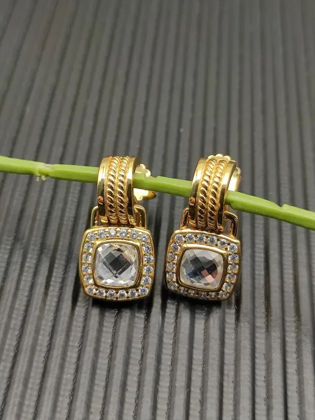 David Yurman Gold-Tone Cushion-Cut Pavé Halo Earrings 6