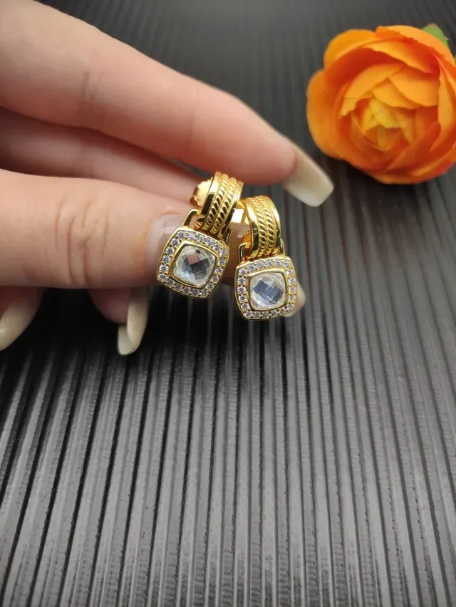 David Yurman Gold-Tone Cushion-Cut Pavé Halo Earrings 7