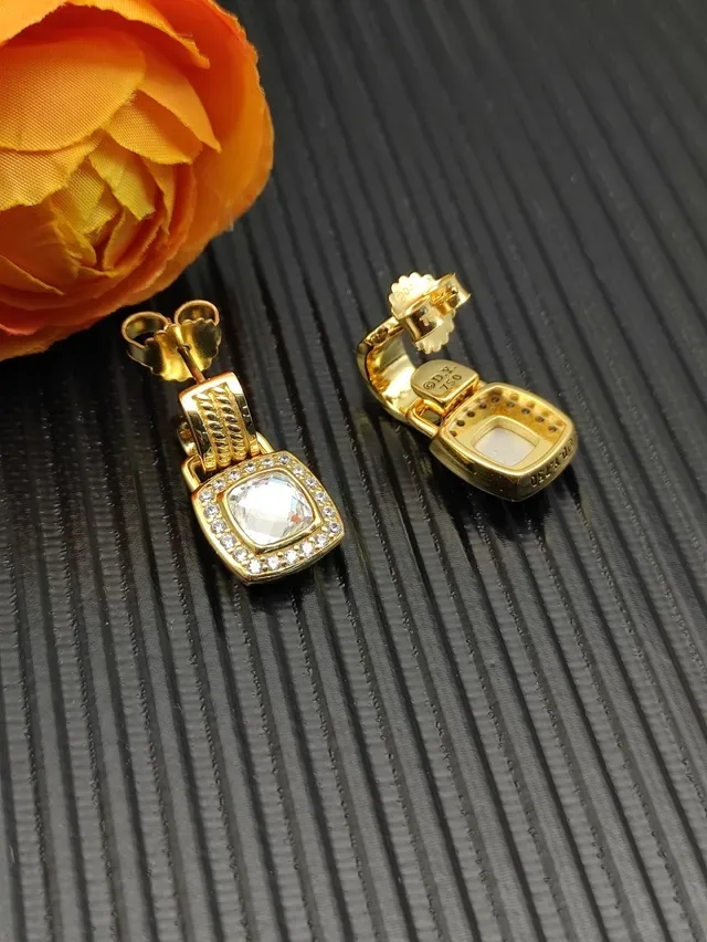 David Yurman Gold-Tone Cushion-Cut Pavé Halo Earrings 8