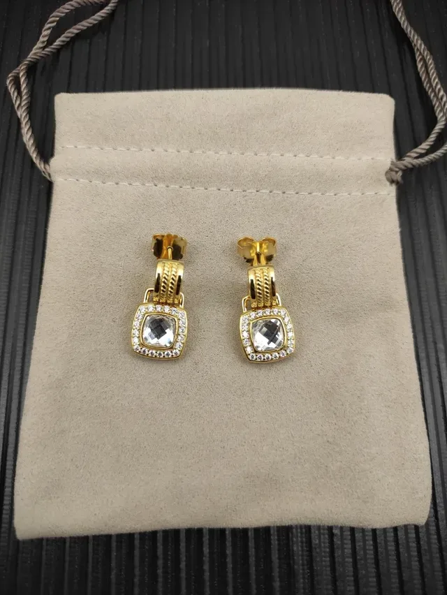 David Yurman Gold-Tone Cushion-Cut Pavé Halo Earrings 9