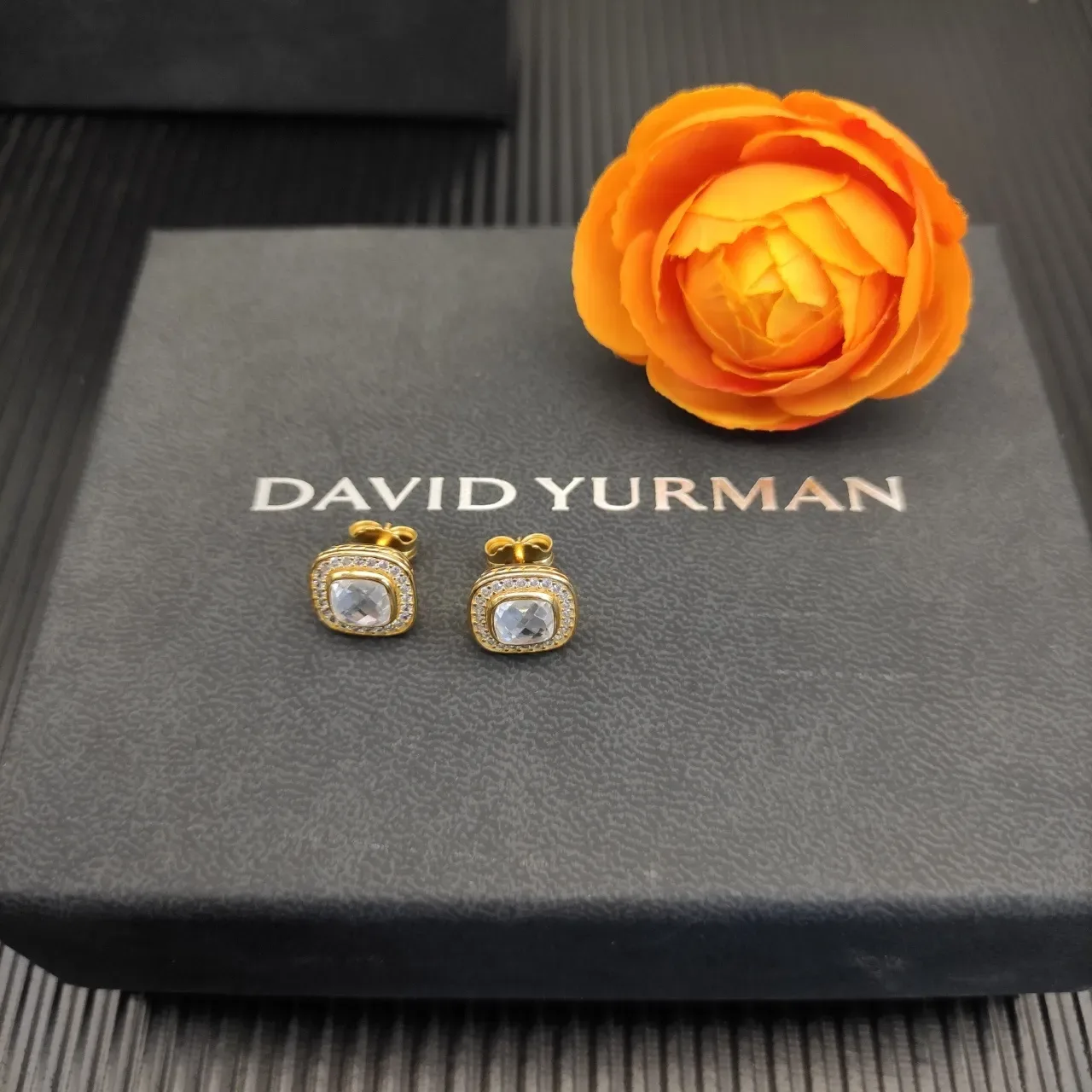 David Yurman Gold-Tone Cushion-Cut Pavé Halo Stud Earrings 8
